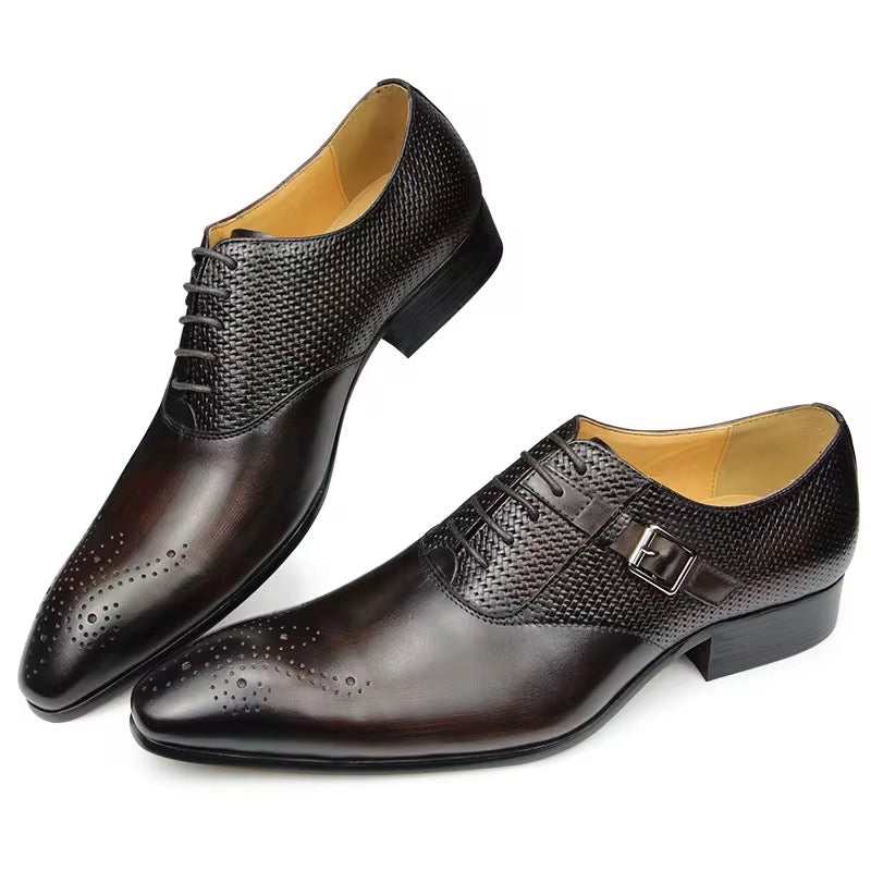 Men’s Black Genuine Leather Monk Strap Oxford Dress Shoes