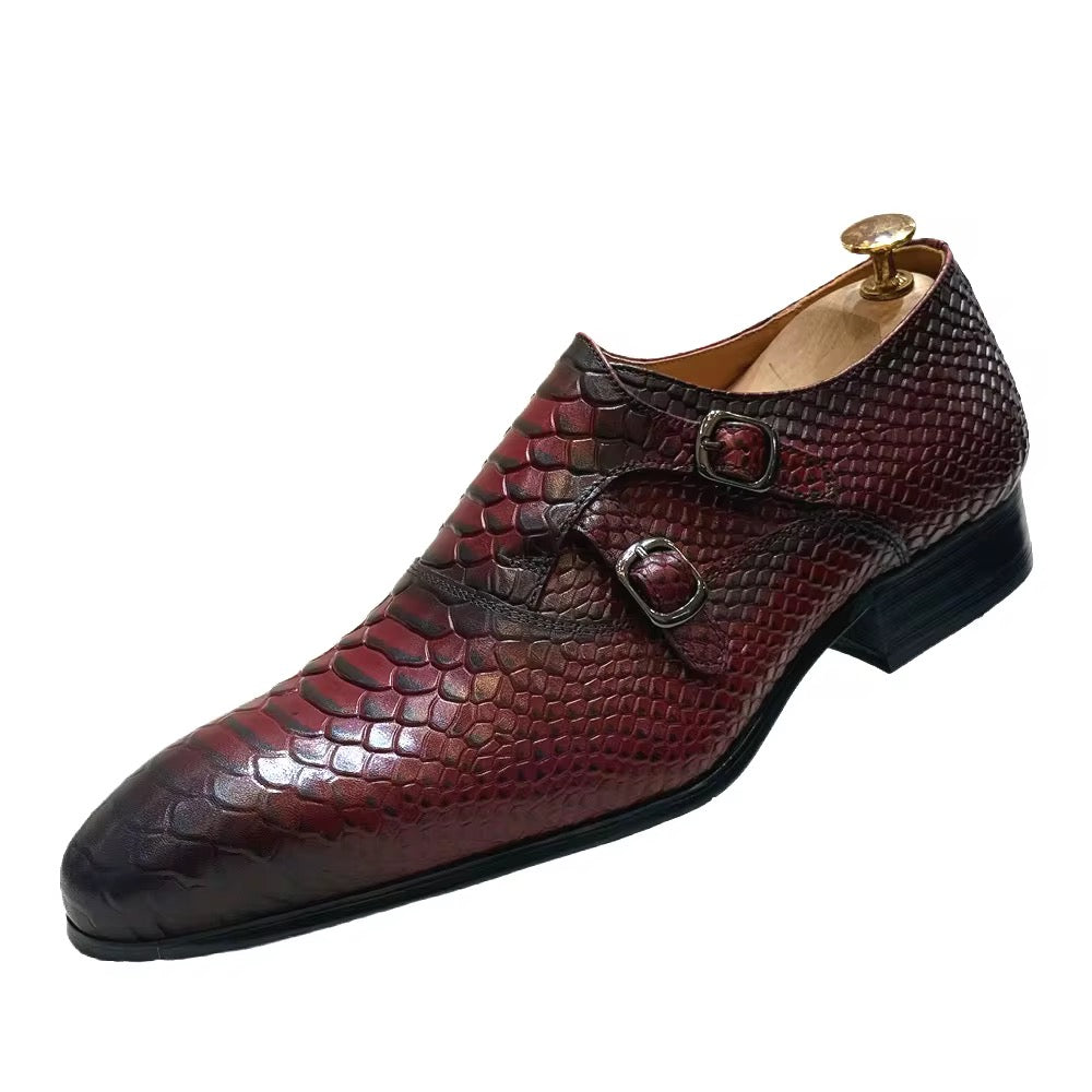 Burgundy & Black Python Double Monk