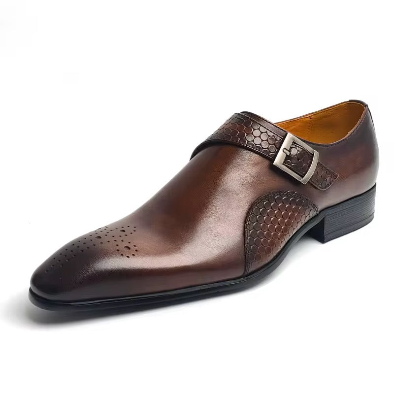 Men’s Brown Leather Monk Strap Dress Shoes –