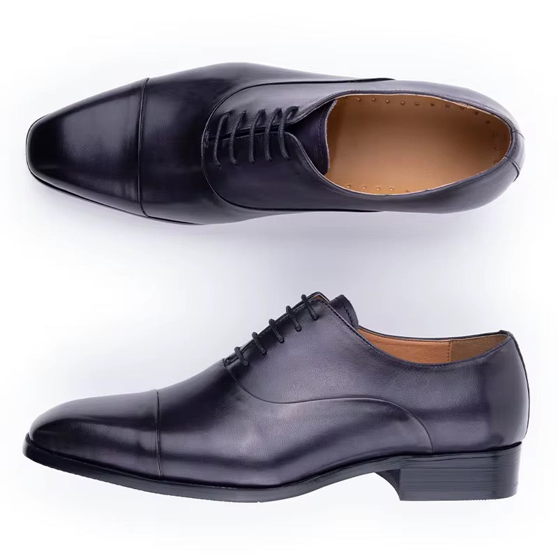 Men’s Classic Black Cap-Toe Oxford Dress Shoes – Genuine Leather