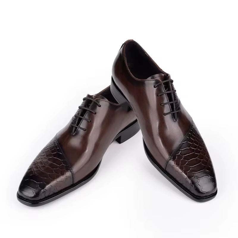 Italian-Style Men’s Genuine Leather Oxford Shoes with Crocodile Embossing