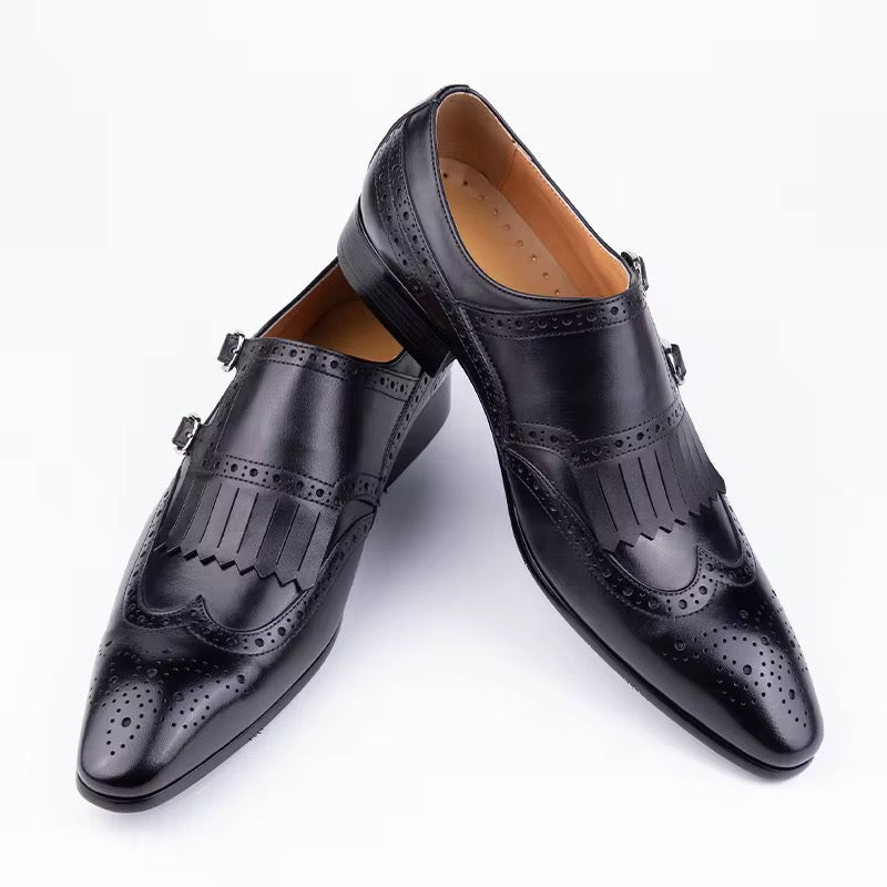 Classic Black brown burgundy Double Monk Strap Brogue – Handcrafted Genuine Leather
	4.	Premium