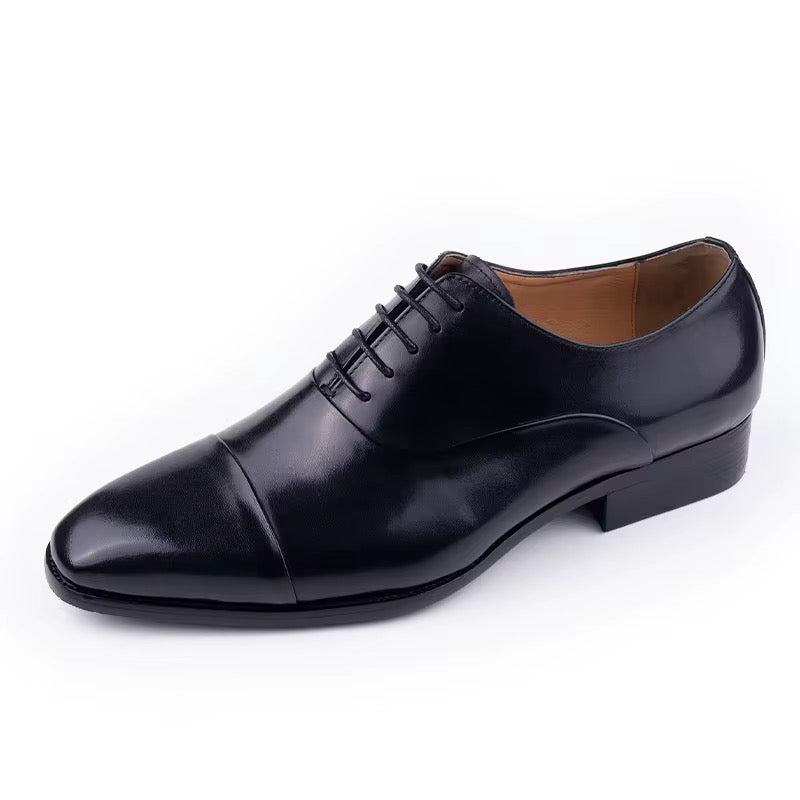 Men’s Classic Black Cap-Toe Oxford Dress Shoes – Genuine Leather