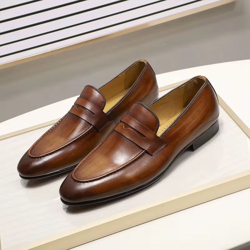Classic Brown & Black Leather Penny Loafers