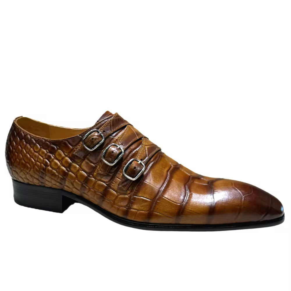 Savage Elegance: Croc-Embossed Buckle Dress Shoe
