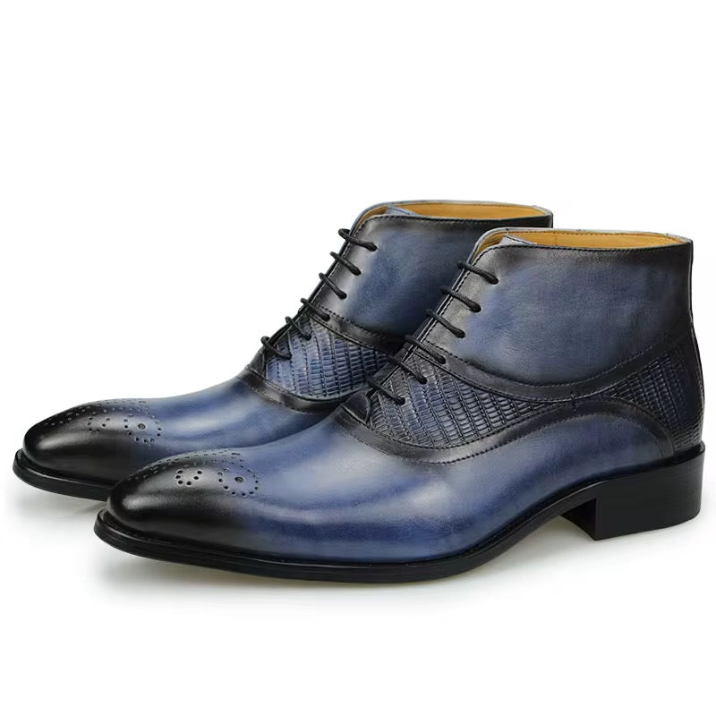 Blue& Black Gradient Leather Dress Boots