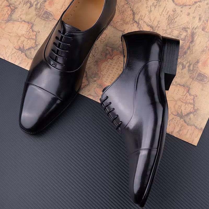 Men’s Classic Black Cap-Toe Oxford Dress Shoes – Genuine Leather