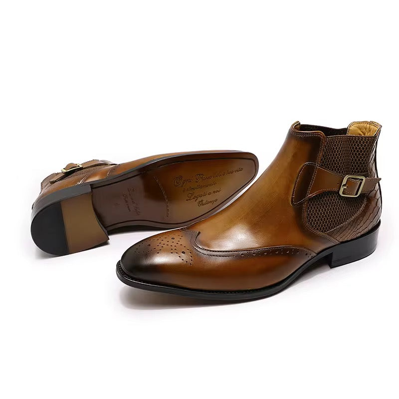 ather Buckle Ankle Boot