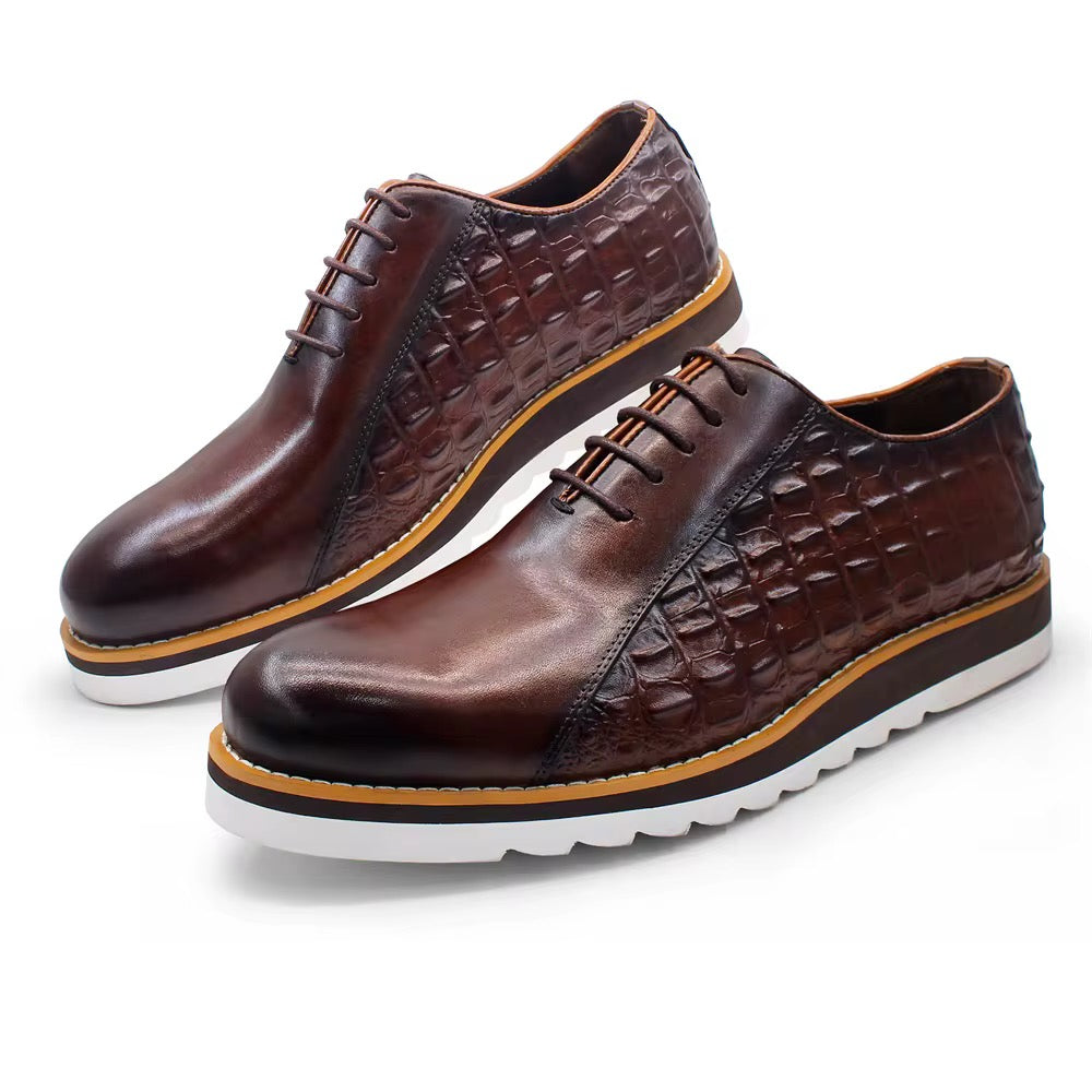 Premium Brown Leather Lace-Ups sneaker with Contrast Sole