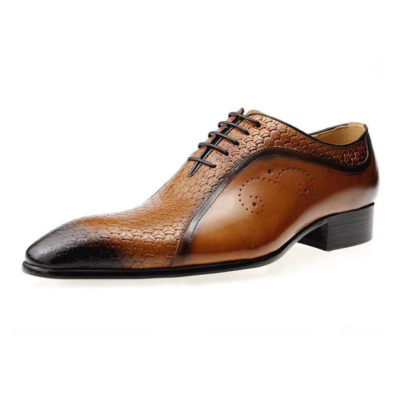 Men’s Luxury Handcrafted Leather Oxford – Woven Texture & Burnished Finish