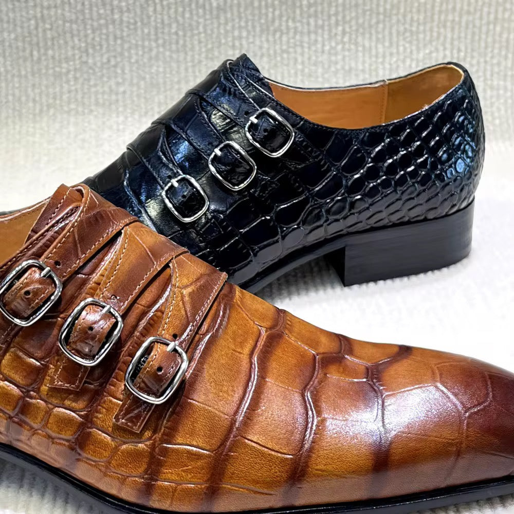 Savage Elegance: Croc-Embossed Buckle Dress Shoe