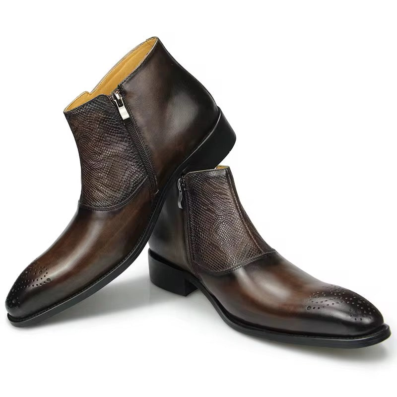 Luxury Burgundy black and brown Ankle genuine leather Boots with Monk Straps