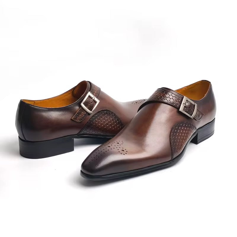 Men’s Brown Leather Monk Strap Dress Shoes –