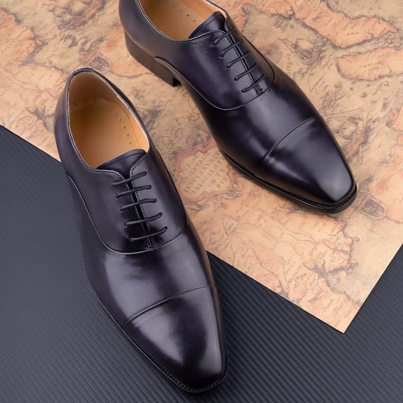 Men’s Classic Black Cap-Toe Oxford Dress Shoes – Genuine Leather
