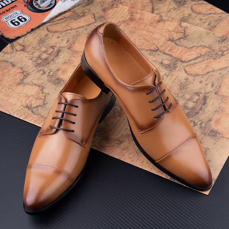 Men’s Genuine Leather Cap Toe Oxford Dress Shoes – Classic Brown
