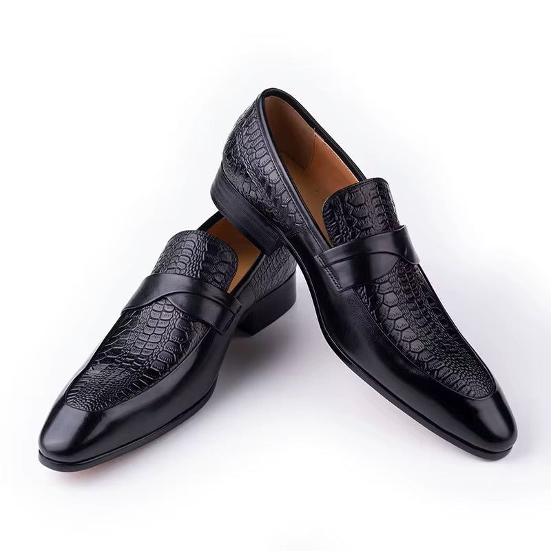 Men’s Black and brown Crocodile-Embossed Leather Loafer – Luxury Formal Slip-On