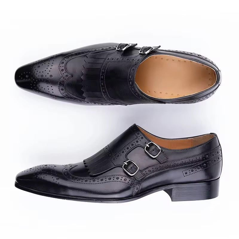 Classic Black brown burgundy Double Monk Strap Brogue – Handcrafted Genuine Leather
	4.	Premium