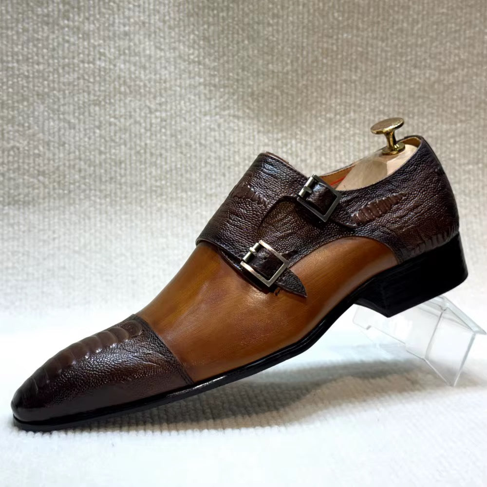 Savage Elegance: Croc-Embossed Buckle Dress Shoe