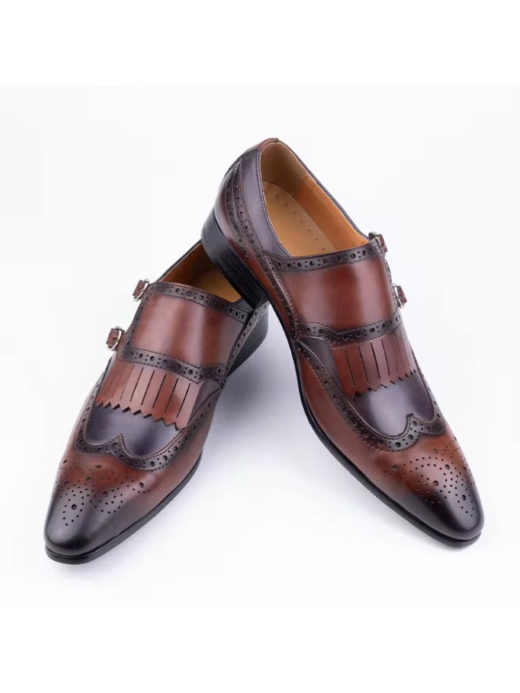 Classic Black brown burgundy Double Monk Strap Brogue – Handcrafted Genuine Leather
	4.	Premium