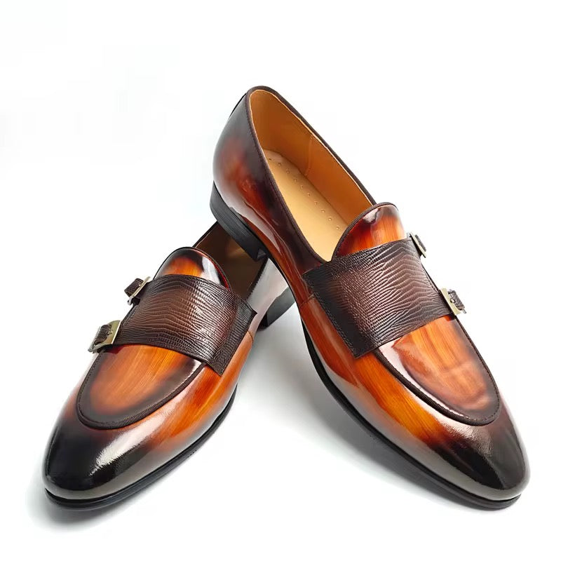 Men’s Patina Leather Double Monk Strap Loafers