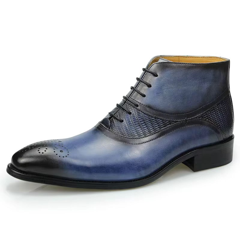 Blue& Black Gradient Leather Dress Boots
