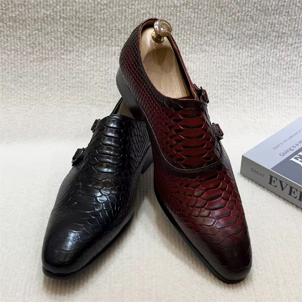 Burgundy & Black Python Double Monk