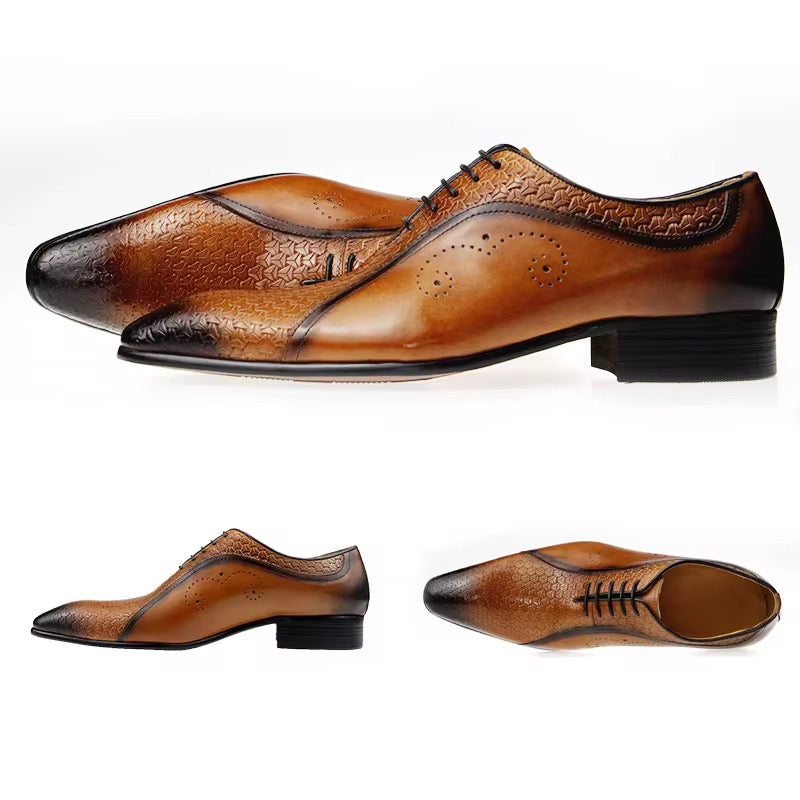 Men’s Luxury Handcrafted Leather Oxford – Woven Texture & Burnished Finish