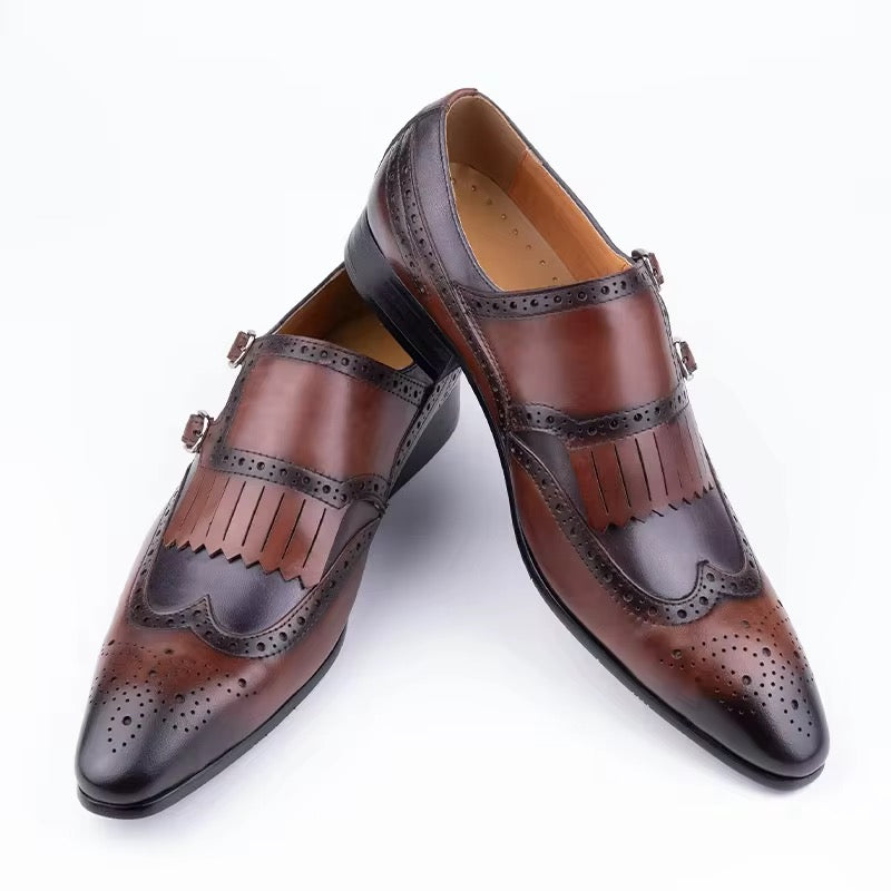 Classic Black brown burgundy Double Monk Strap Brogue – Handcrafted Genuine Leather
	4.	Premium