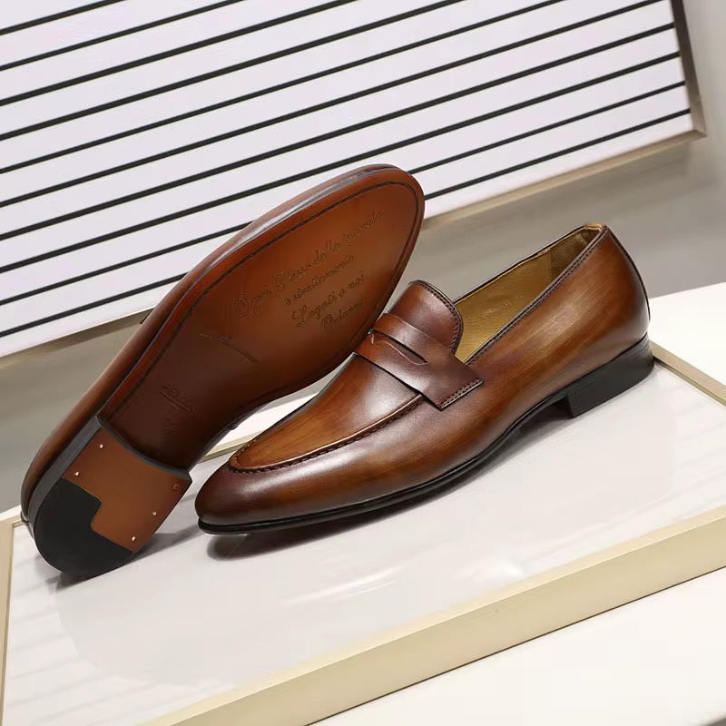 Classic Brown & Black Leather Penny Loafers