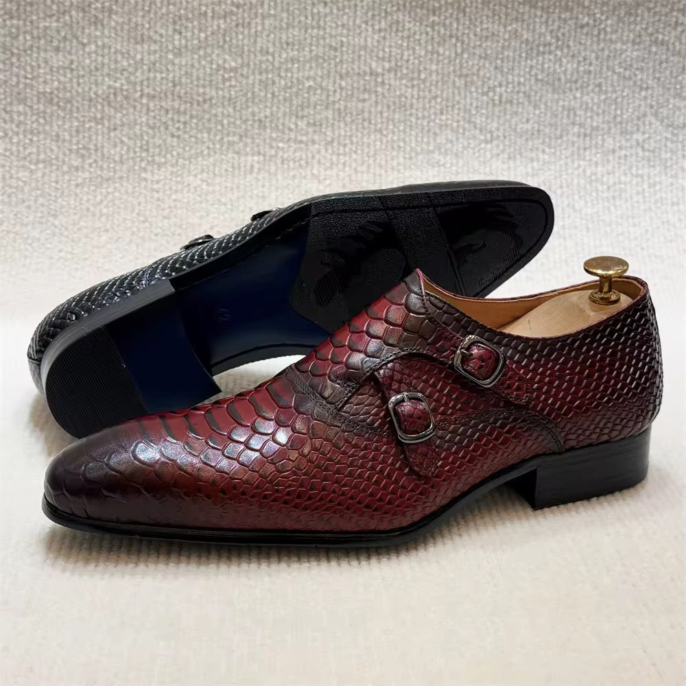 Burgundy & Black Python Double Monk