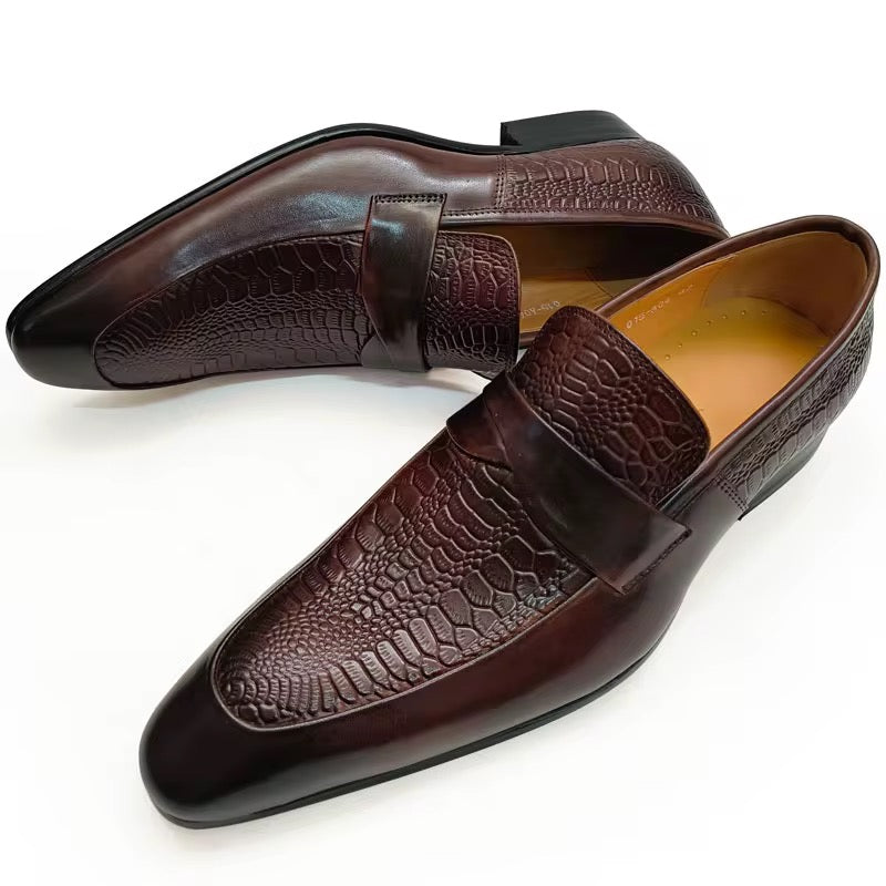 Men’s Black and brown Crocodile-Embossed Leather Loafer – Luxury Formal Slip-On
