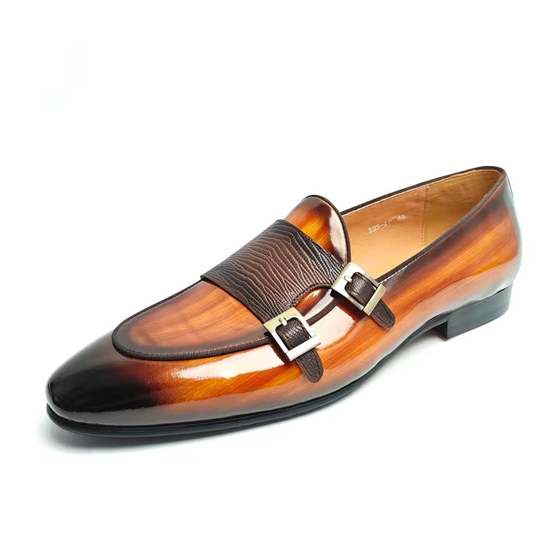 Men’s Patina Leather Double Monk Strap Loafers