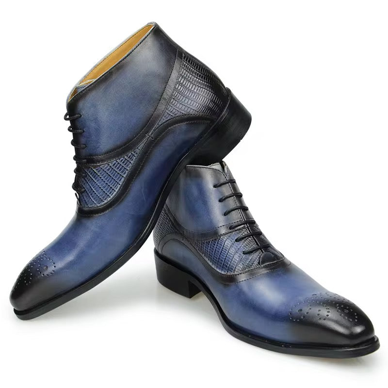 Blue& Black Gradient Leather Dress Boots