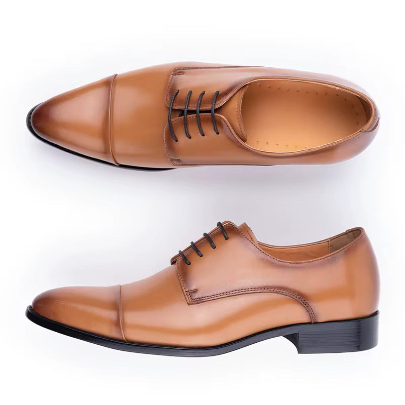Men’s Genuine Leather Cap Toe Oxford Dress Shoes – Classic Brown