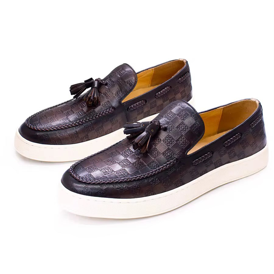 Mocha Grid Tassel Loafers