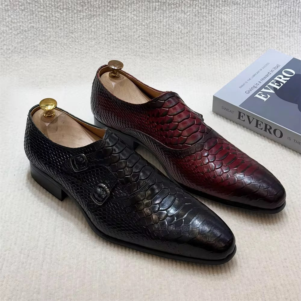Burgundy & Black Python Double Monk
