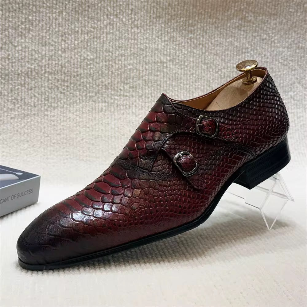 Burgundy & Black Python Double Monk