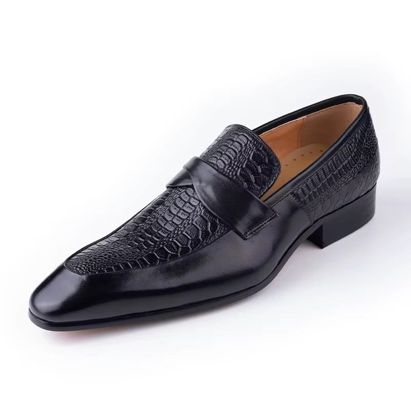 Men’s Black and brown Crocodile-Embossed Leather Loafer – Luxury Formal Slip-On