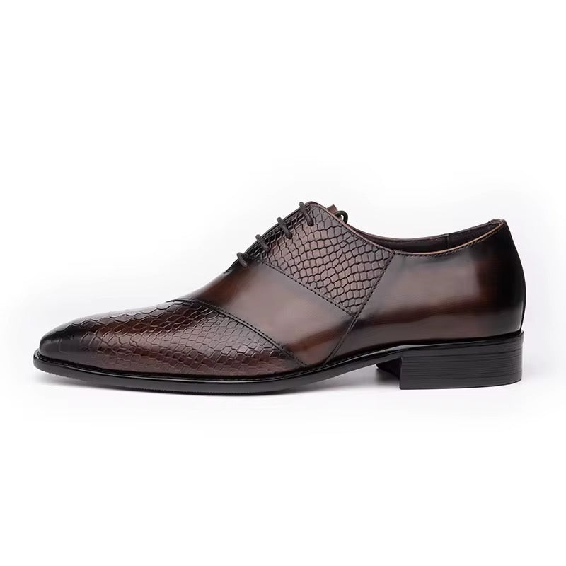 Italian-Style Men’s Genuine Leather Oxford Shoes with Crocodile Embossing