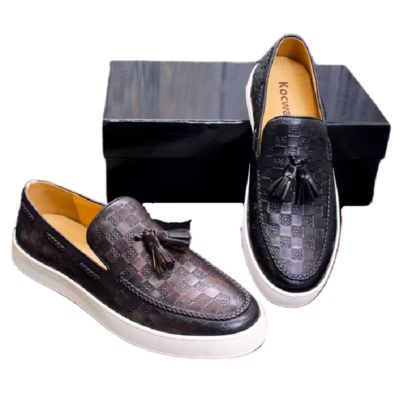 Mocha Grid Tassel Loafers