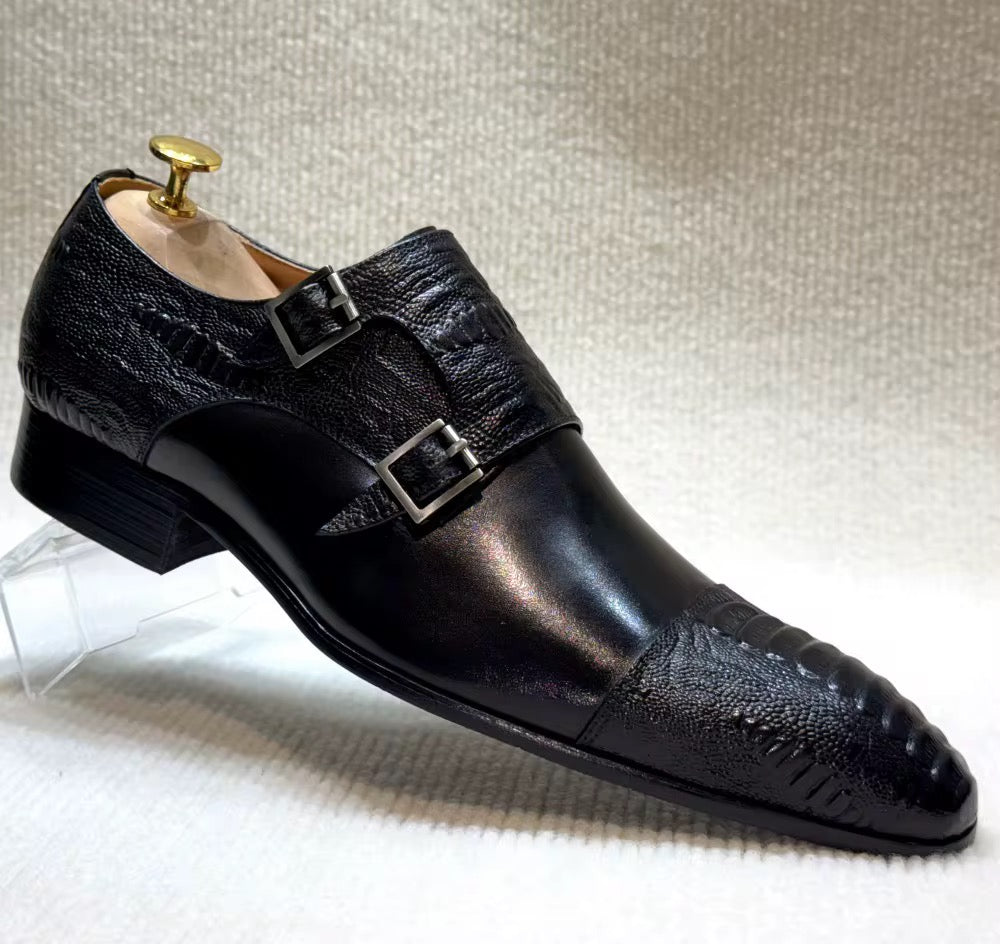 Savage Elegance: Croc-Embossed Buckle Dress Shoe