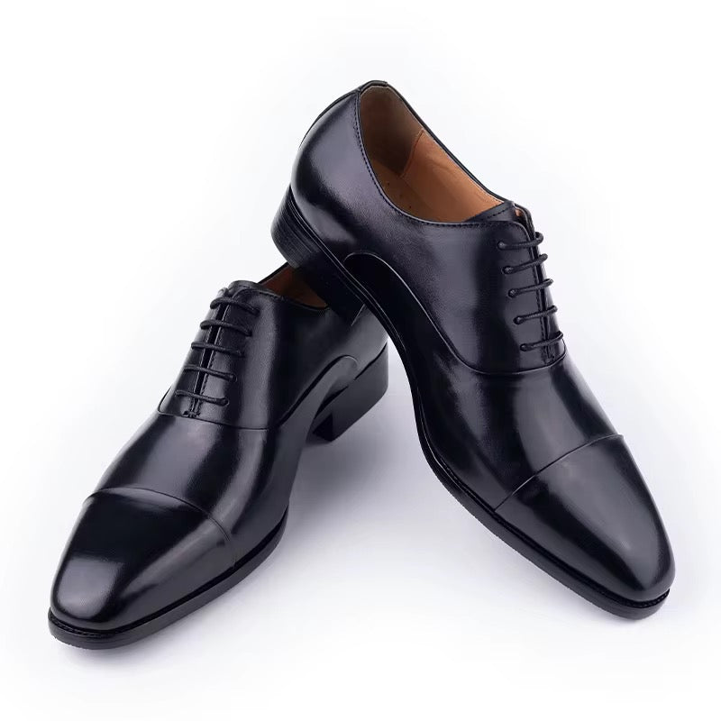 Men’s Classic Black Cap-Toe Oxford Dress Shoes – Genuine Leather