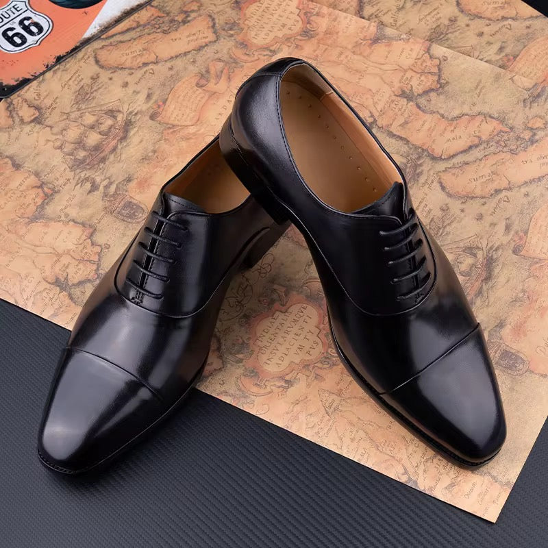 Men’s Classic Black Cap-Toe Oxford Dress Shoes – Genuine Leather