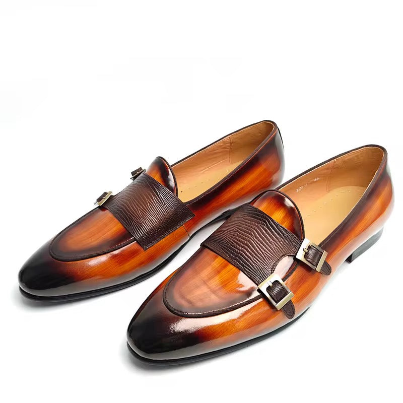 Men’s Patina Leather Double Monk Strap Loafers