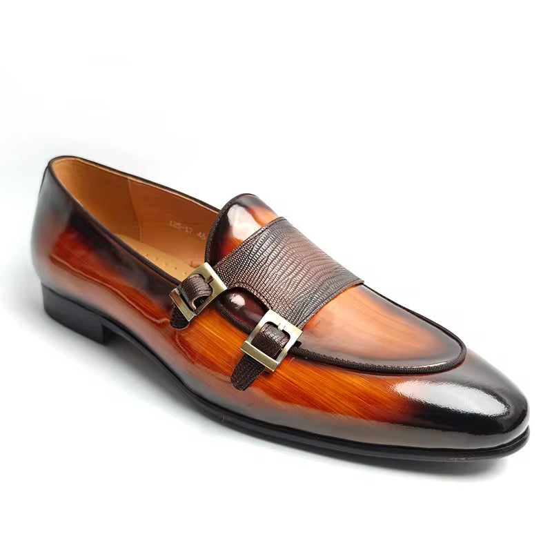 Men’s Patina Leather Double Monk Strap Loafers