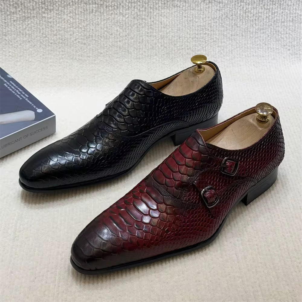 Burgundy & Black Python Double Monk