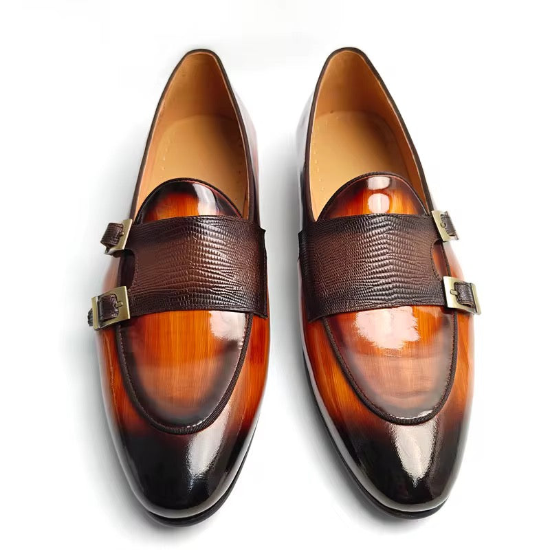 Men’s Patina Leather Double Monk Strap Loafers