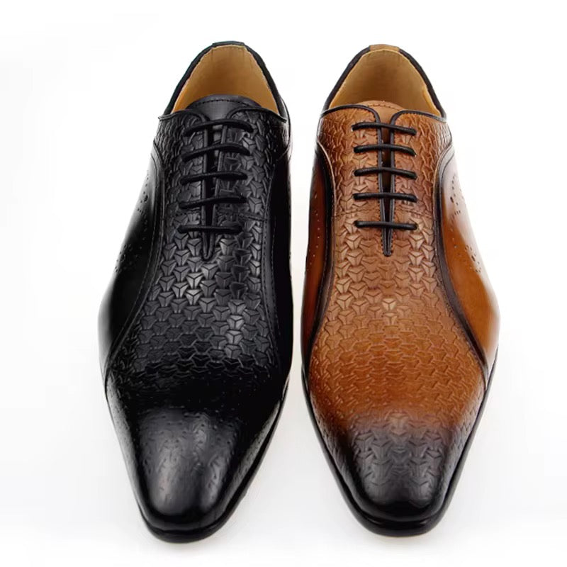 Men’s Luxury Handcrafted Leather Oxford – Woven Texture & Burnished Finish