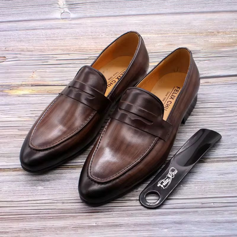Classic Brown & Black Leather Penny Loafers