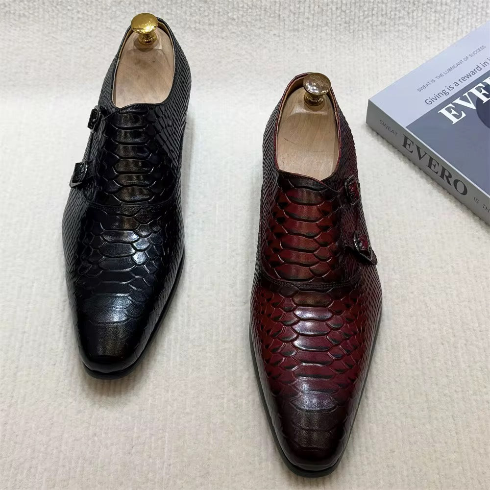 Burgundy & Black Python Double Monk